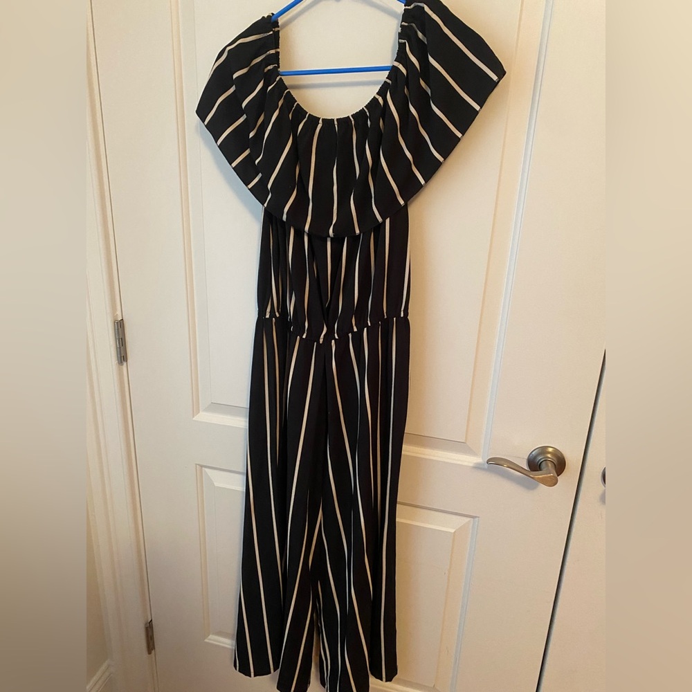 Rebellion Black and Cream Striped Jumpsuit